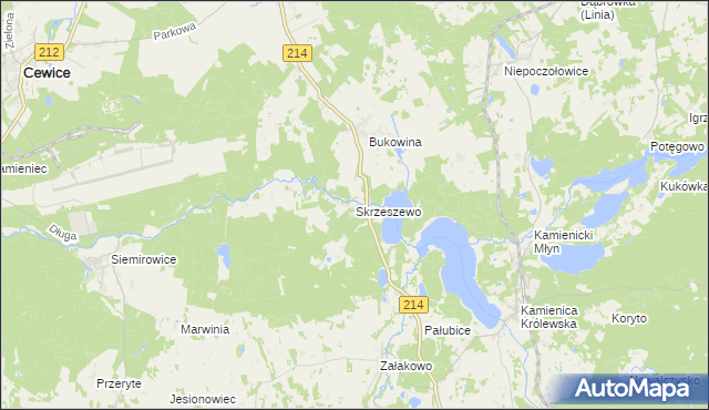 mapa Skrzeszewo gmina Sierakowice, Skrzeszewo gmina Sierakowice na mapie Targeo