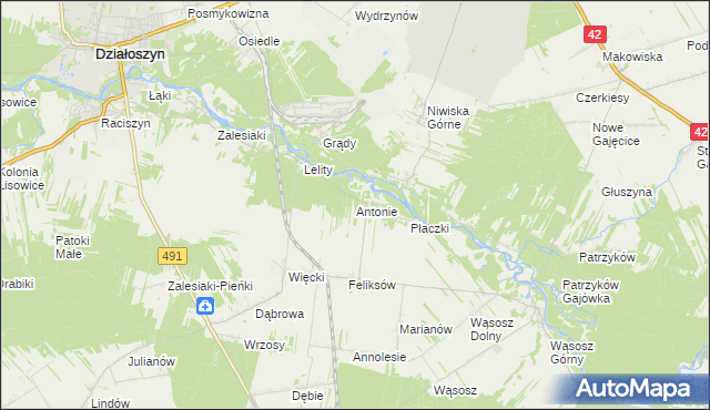 mapa Antonie gmina Popów, Antonie gmina Popów na mapie Targeo