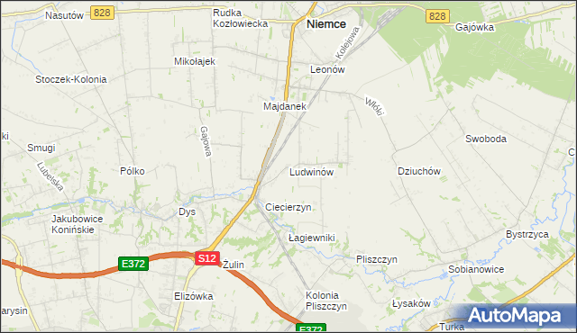 mapa Ludwinów gmina Niemce, Ludwinów gmina Niemce na mapie Targeo