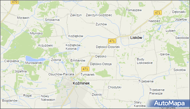 mapa Dębsko gmina Koźminek, Dębsko gmina Koźminek na mapie Targeo