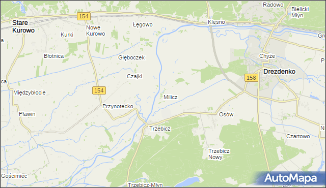 mapa Milicz gmina Drezdenko, Milicz gmina Drezdenko na mapie Targeo