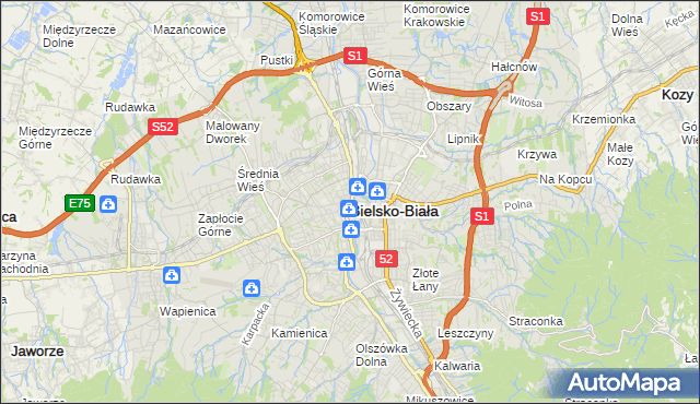 mapa Bielsko-Białej, Bielsko-Biała na mapie Targeo