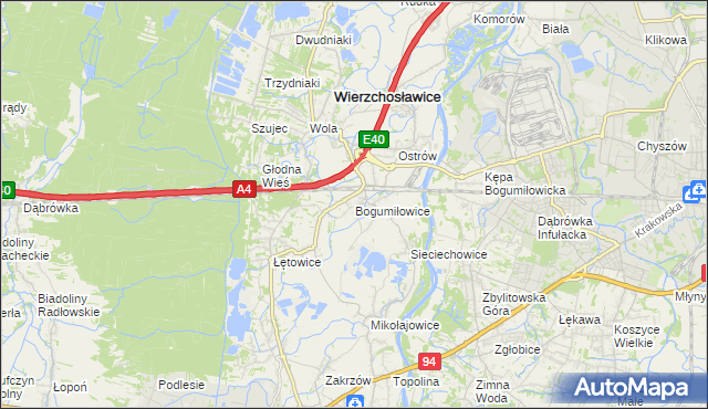 mapa Bogumiłowice gmina Wierzchosławice, Bogumiłowice gmina Wierzchosławice na mapie Targeo