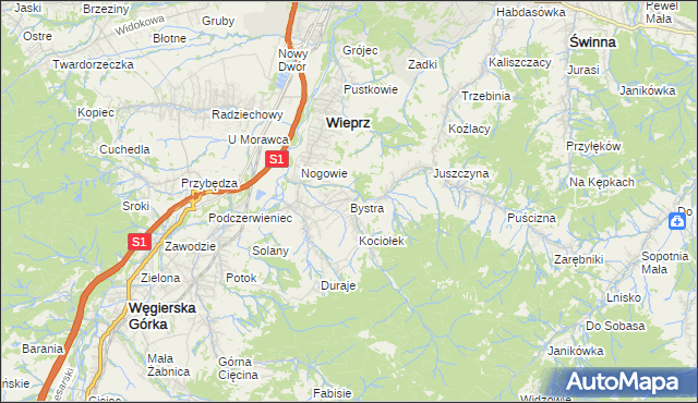 mapa Bystra gmina Radziechowy-Wieprz, Bystra gmina Radziechowy-Wieprz na mapie Targeo