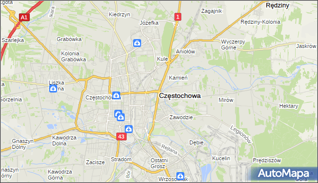 mapa Częstochowy, Częstochowa na mapie Targeo