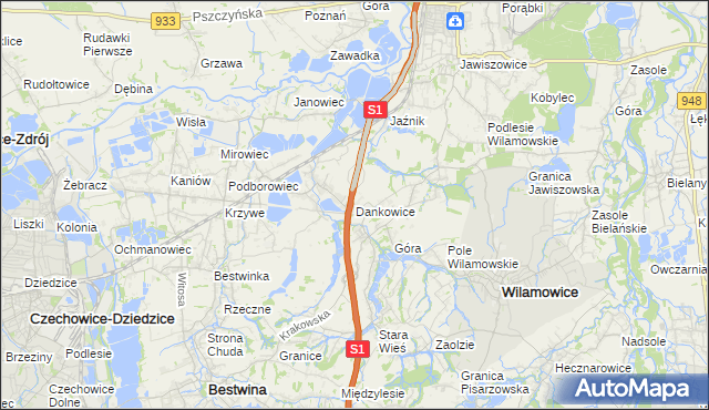 mapa Dankowice gmina Wilamowice, Dankowice gmina Wilamowice na mapie Targeo