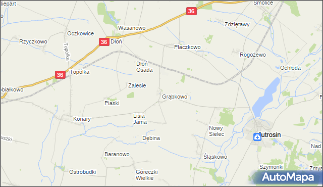 mapa Grąbkowo gmina Jutrosin, Grąbkowo gmina Jutrosin na mapie Targeo