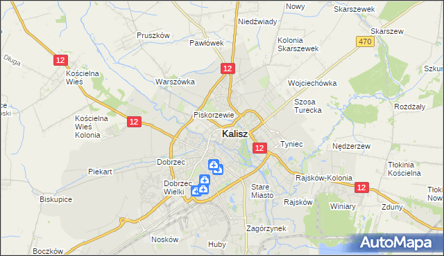 mapa Kalisza, Kalisz na mapie Targeo