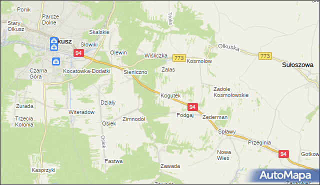 mapa Kogutek gmina Olkusz, Kogutek gmina Olkusz na mapie Targeo