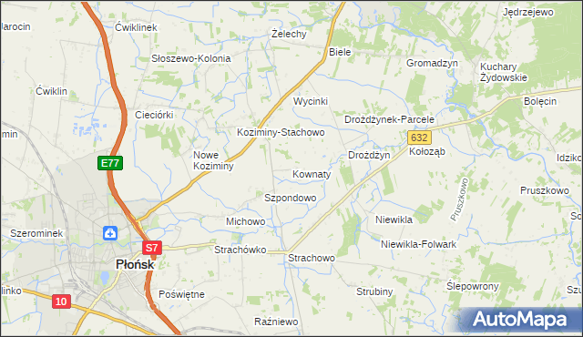 mapa Kownaty gmina Płońsk, Kownaty gmina Płońsk na mapie Targeo