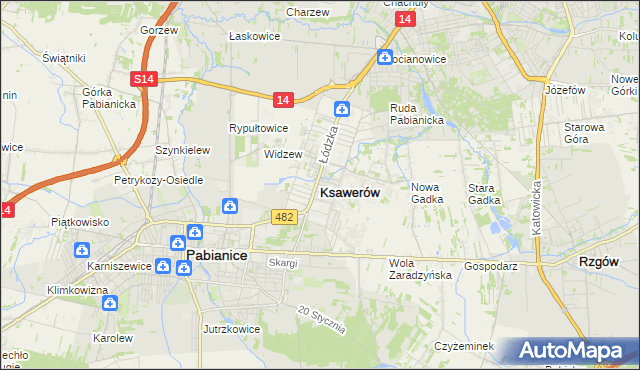 mapa Ksawerów powiat pabianicki, Ksawerów powiat pabianicki na mapie Targeo