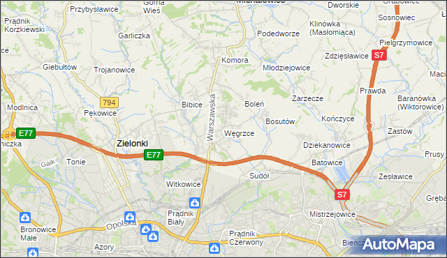 mapa Węgrzce gmina Zielonki, Węgrzce gmina Zielonki na mapie Targeo