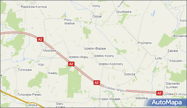 mapa Izdebki-Kosny, Izdebki-Kosny na mapie Targeo