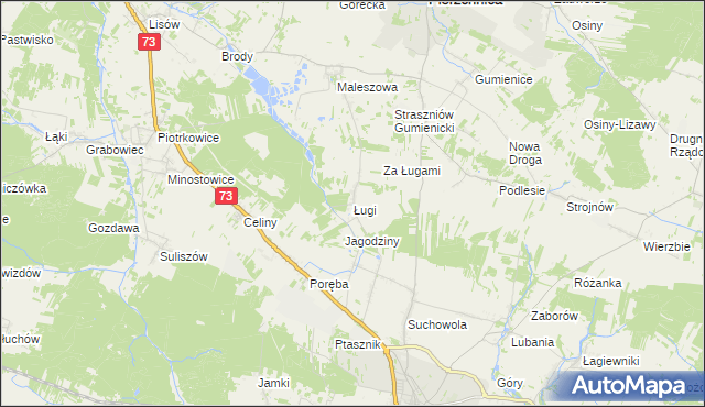 mapa Ługi gmina Chmielnik, Ługi gmina Chmielnik na mapie Targeo