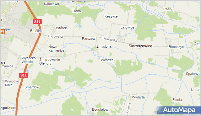 mapa Westrza, Westrza na mapie Targeo