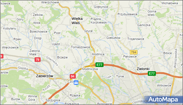 mapa Modlnica, Modlnica na mapie Targeo