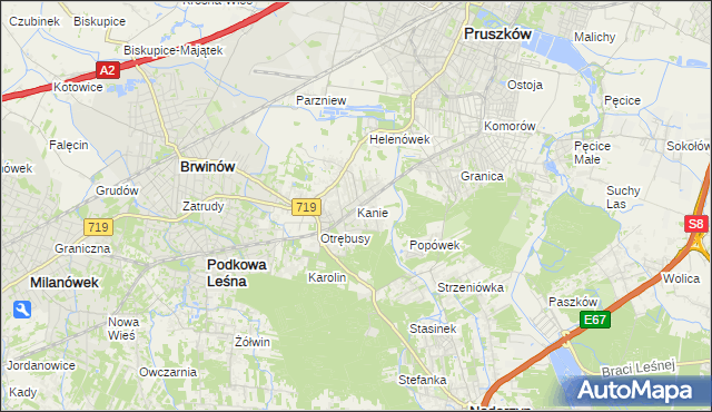 mapa Kanie gmina Brwinów, Kanie gmina Brwinów na mapie Targeo