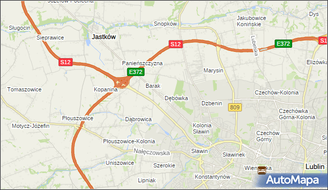 mapa Dębówka gmina Jastków, Dębówka gmina Jastków na mapie Targeo