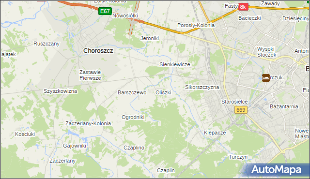 mapa Oliszki gmina Choroszcz, Oliszki gmina Choroszcz na mapie Targeo