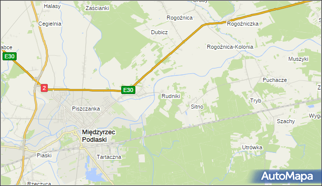 mapa Rudniki gmina Międzyrzec Podlaski, Rudniki gmina Międzyrzec Podlaski na mapie Targeo