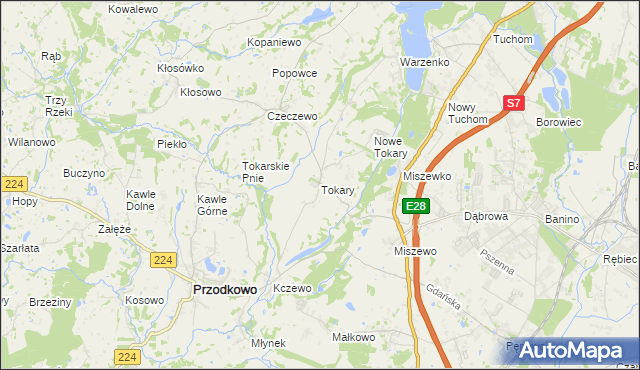 mapa Tokary gmina Przodkowo, Tokary gmina Przodkowo na mapie Targeo