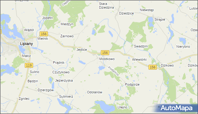 mapa Mostkowo gmina Barlinek, Mostkowo gmina Barlinek na mapie Targeo