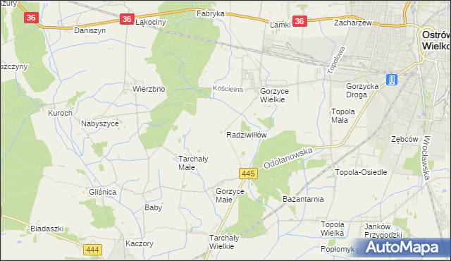 mapa Radziwiłłów gmina Ostrów Wielkopolski, Radziwiłłów gmina Ostrów Wielkopolski na mapie Targeo