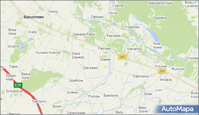 mapa Stawek gmina Baruchowo, Stawek gmina Baruchowo na mapie Targeo