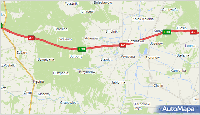mapa Stawki gmina Władysławów, Stawki gmina Władysławów na mapie Targeo