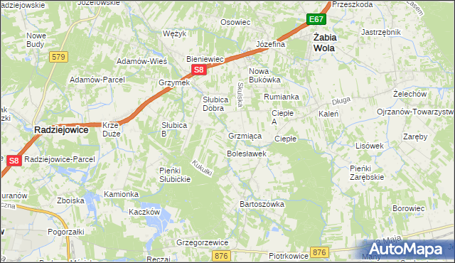 mapa Grzmiąca gmina Żabia Wola, Grzmiąca gmina Żabia Wola na mapie Targeo