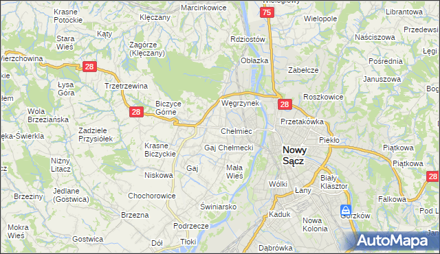 mapa Chełmiec powiat nowosądecki, Chełmiec powiat nowosądecki na mapie Targeo