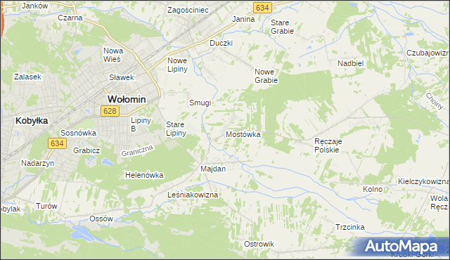 mapa Mostówka gmina Wołomin, Mostówka gmina Wołomin na mapie Targeo