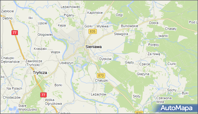 mapa Dybków gmina Sieniawa, Dybków gmina Sieniawa na mapie Targeo