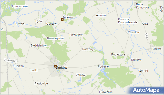 mapa Raszewy gmina Żerków, Raszewy gmina Żerków na mapie Targeo