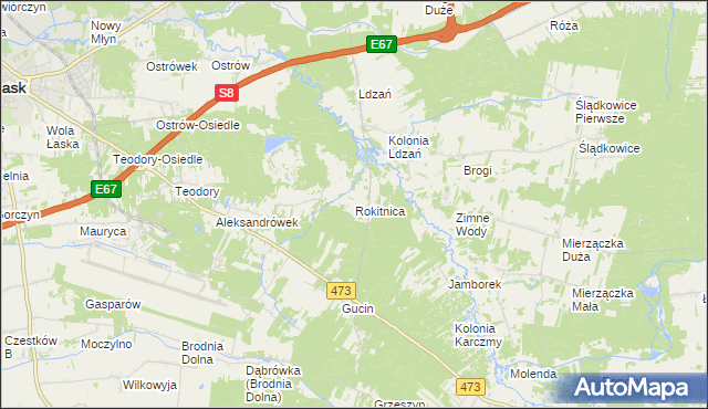 mapa Rokitnica gmina Łask, Rokitnica gmina Łask na mapie Targeo