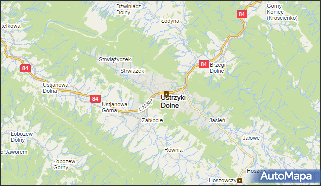 mapa Ustrzyki Dolne, Ustrzyki Dolne na mapie Targeo