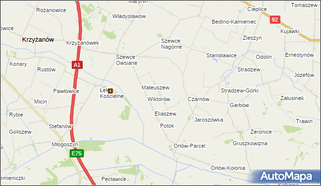 mapa Waliszew gmina Bedlno, Waliszew gmina Bedlno na mapie Targeo