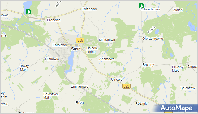 mapa Adamowo gmina Susz, Adamowo gmina Susz na mapie Targeo