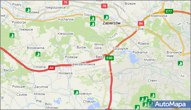 mapa Balice gmina Zabierzów, Balice gmina Zabierzów na mapie Targeo