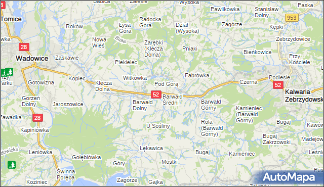mapa Barwałd Średni, Barwałd Średni na mapie Targeo