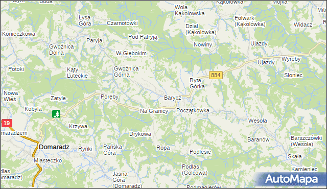mapa Barycz gmina Domaradz, Barycz gmina Domaradz na mapie Targeo