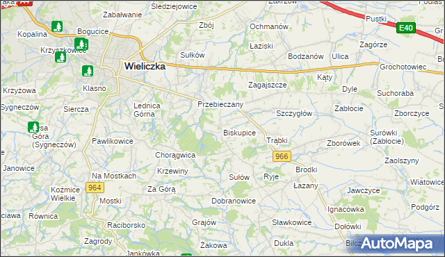 mapa Biskupice powiat wielicki, Biskupice powiat wielicki na mapie Targeo