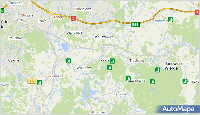 mapa Bobrów gmina Mysłakowice, Bobrów gmina Mysłakowice na mapie Targeo