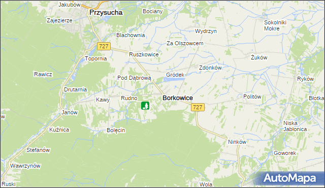 mapa Borkowice powiat przysuski, Borkowice powiat przysuski na mapie Targeo