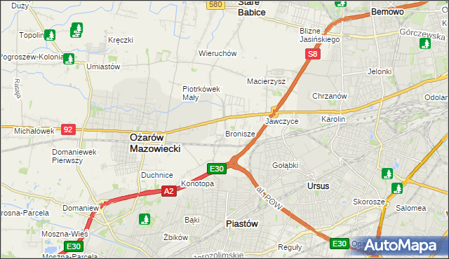 mapa Bronisze gmina Ożarów Mazowiecki, Bronisze gmina Ożarów Mazowiecki na mapie Targeo