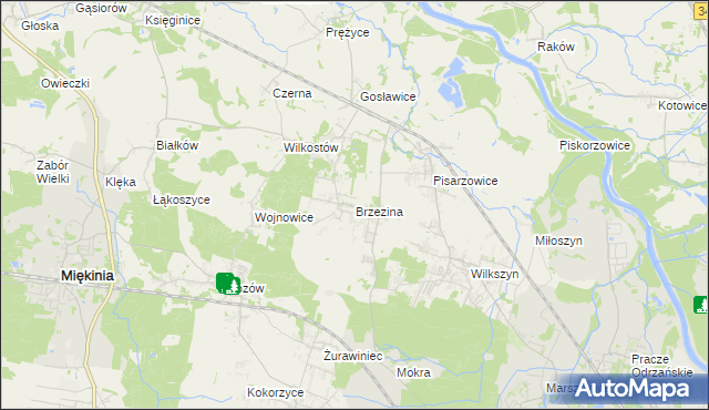 mapa Brzezina gmina Miękinia, Brzezina gmina Miękinia na mapie Targeo