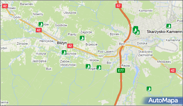 mapa Bugaj gmina Bliżyn, Bugaj gmina Bliżyn na mapie Targeo