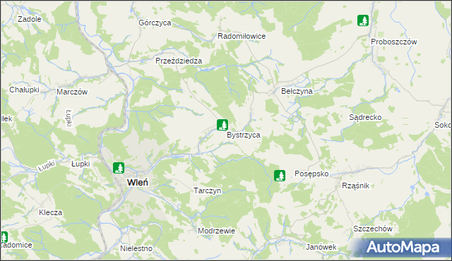 mapa Bystrzyca gmina Wleń, Bystrzyca gmina Wleń na mapie Targeo