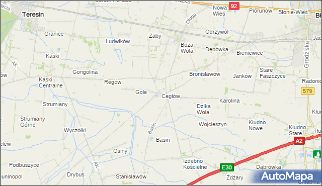 mapa Cegłów gmina Baranów, Cegłów gmina Baranów na mapie Targeo
