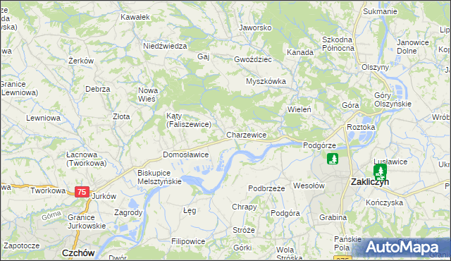 mapa Charzewice, Charzewice na mapie Targeo